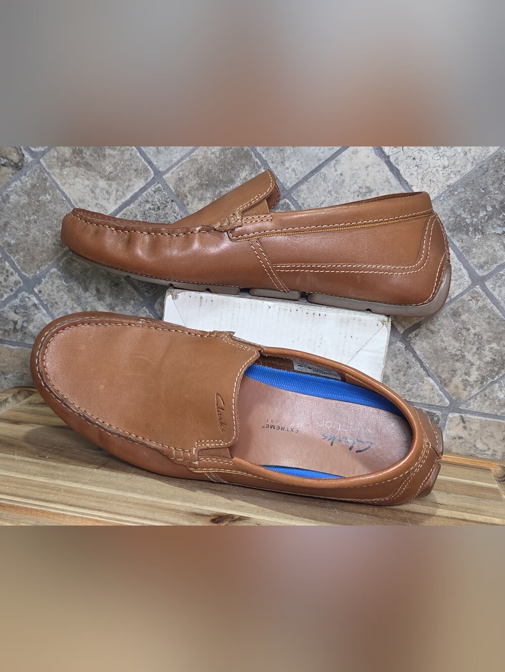 Clarks Men's Markman Plain Tan Leather Drivers Loafers Shoes Size 9.5 M 8.5 UK